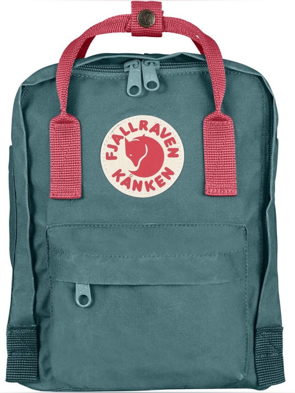 Fjallraven Kånken Kids Backpack in Teal with Pink Handles